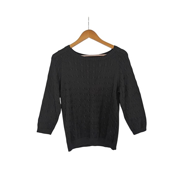 Ann Taylor Black Cable Knit Silk Cotton Sweater Top Size L - Picture 4 of 8